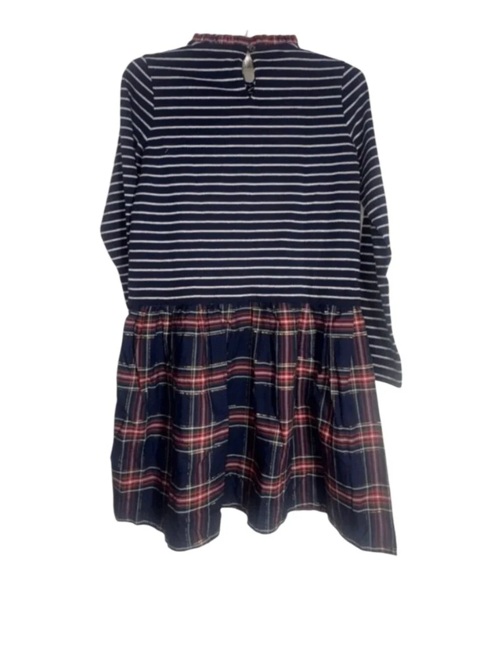 Girls Navy Striped & Plaid Long-Sleeve Dress Sz Xxs Nwt